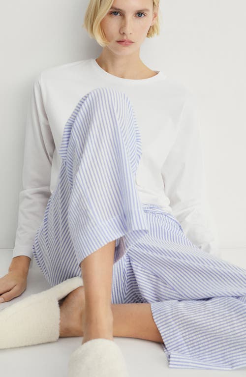 Shop Mango Two-piece Stripe Cotton Pajamas In China Blue