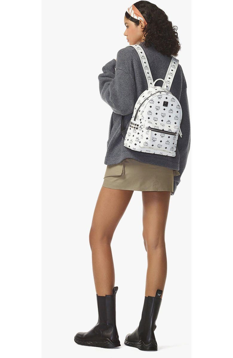 MCM Stark Side Studs Backpack in Visetos, Alternate, color, White
