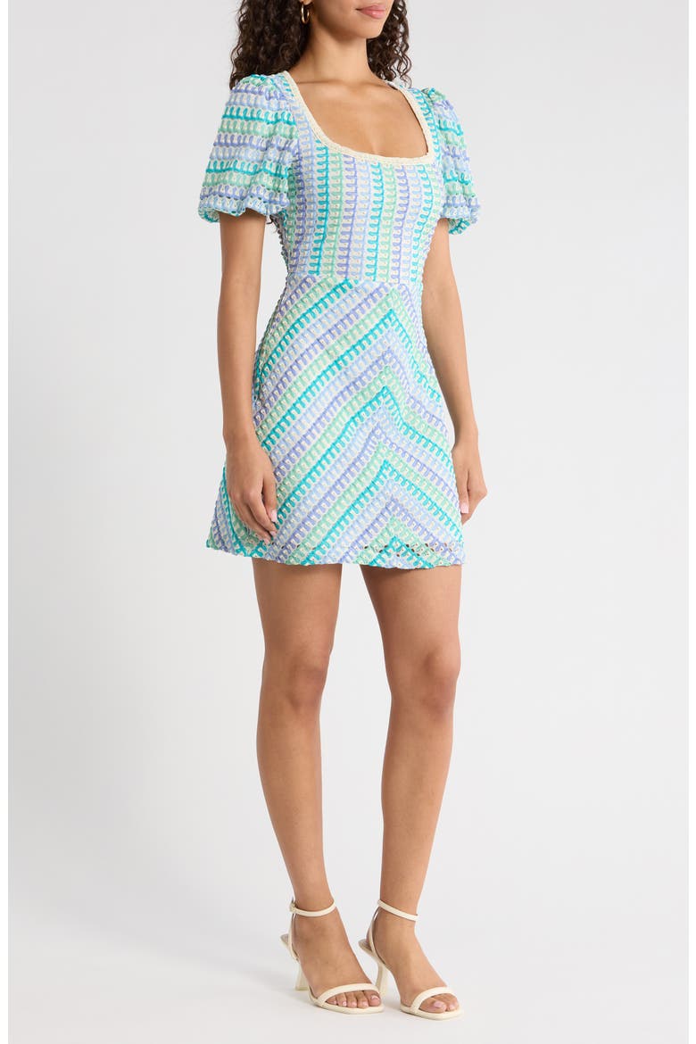 Widley Reyna Crochet Minidress, Alternate, color, BLUE WHITE