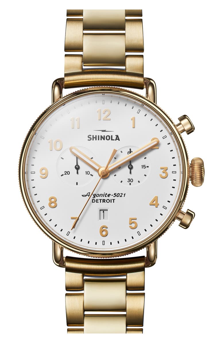 Shinola Canfield Bracelet Chronograph Watch, 43mm, Main, color, White