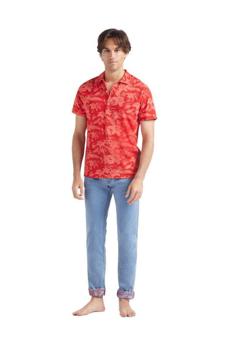Men's Printed Lightening Flower Cotton Polo, Alternate, color, COQUELICOT
