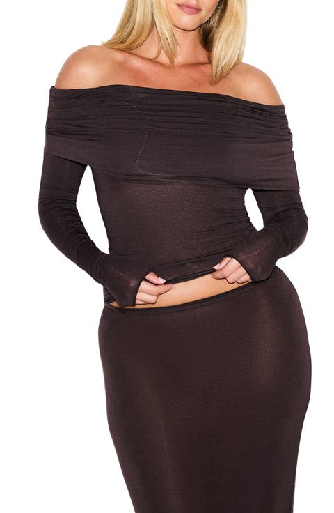 Sheer Modal Off the Shoulder Long Sleeve Top (Regular & Plus)