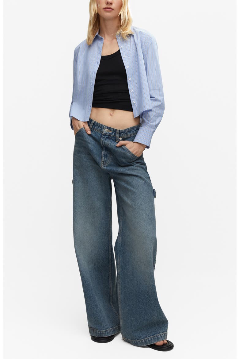 Stripe Crop Cotton Shirt, Alternate, color, BLUE