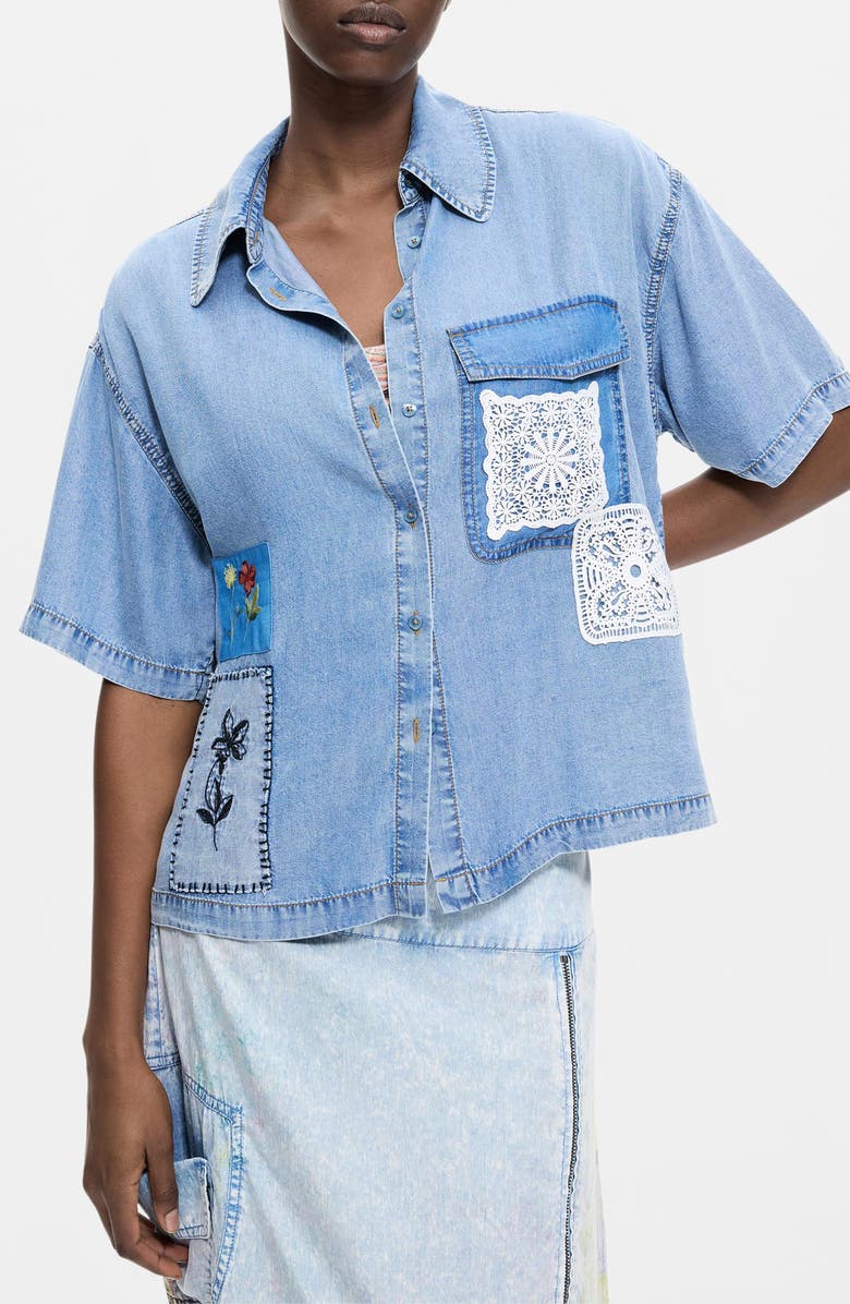 Desigual Patchwork Denim Shirt, Main, color,