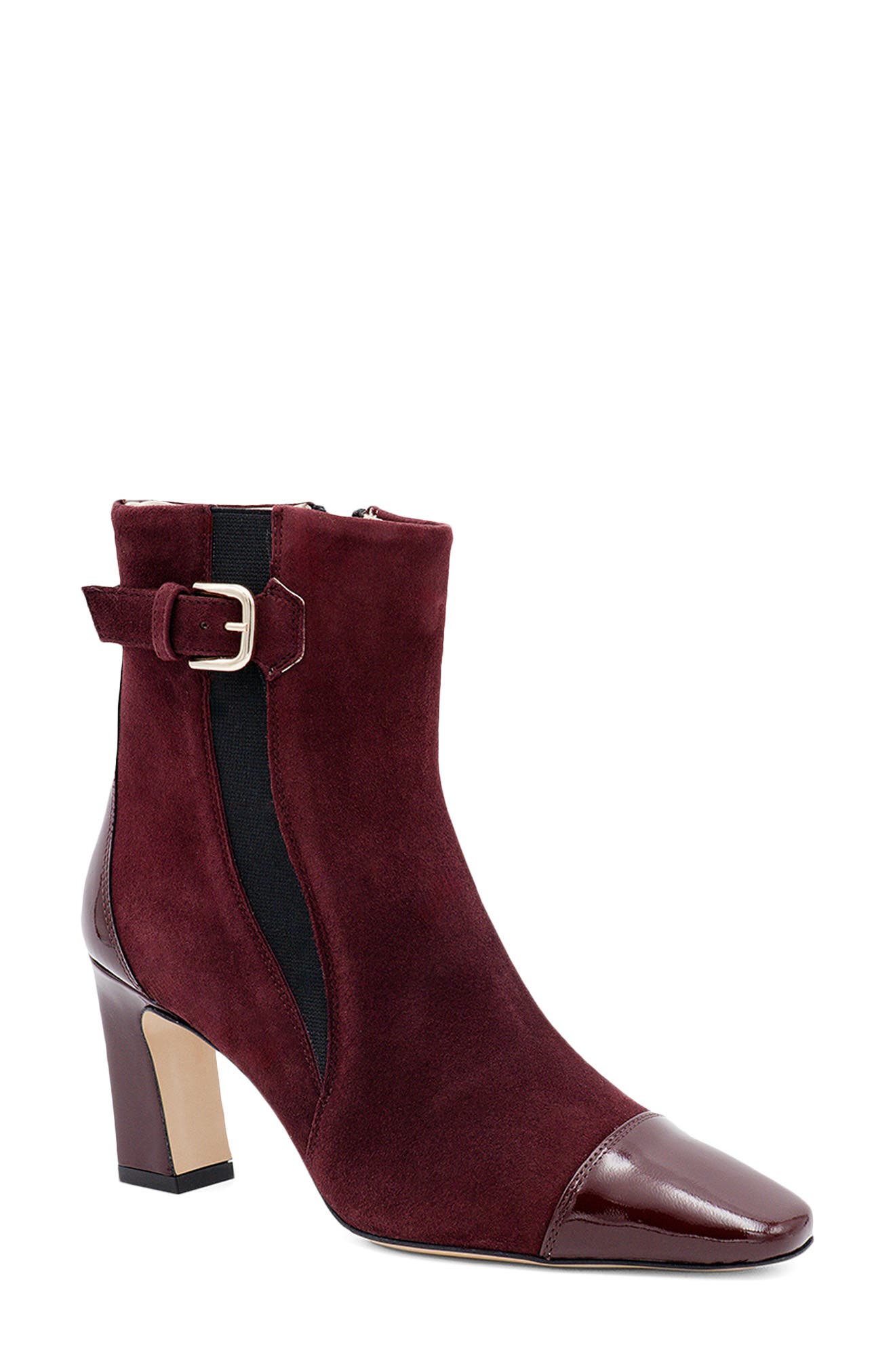 Feroce Cap Toe Bootie, Main, color, BURGUNDY CASHMERE/ PATENT