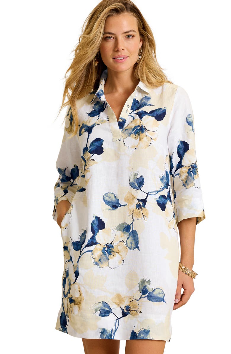 Tommy Bahama Beleza Blossom Linen Shift Dress, Alternate, color, White