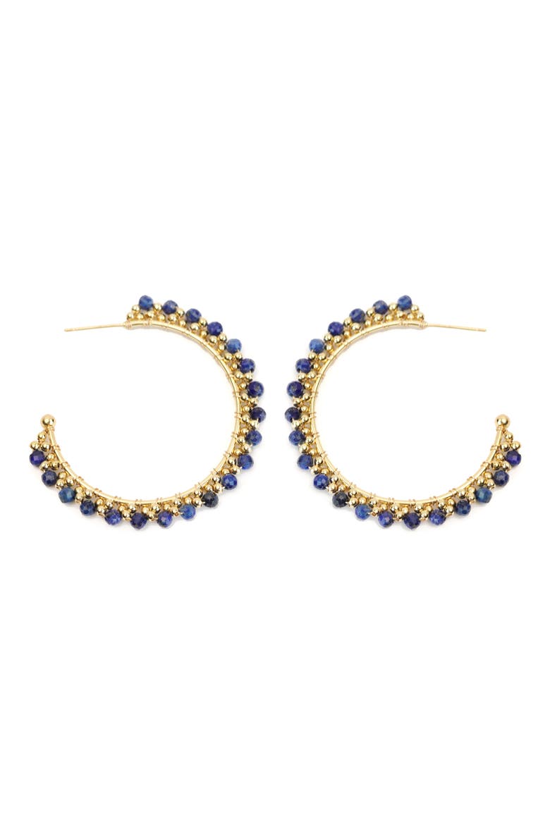 Stone Beaded Hoop Earrings, Main, color, NAVY