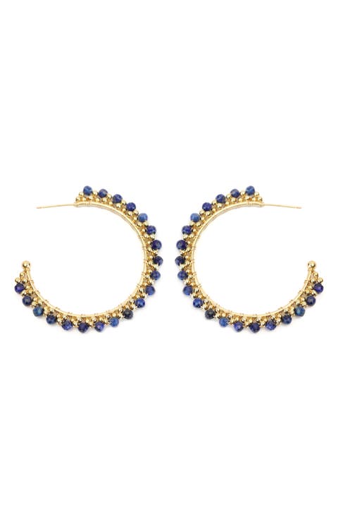 Stone Beaded Hoop Earrings