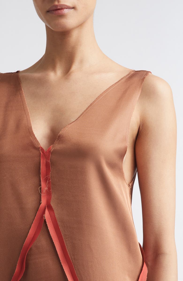 MM6 Maison Margiela V-Neck Midi Dress, Alternate, color, Light Brown