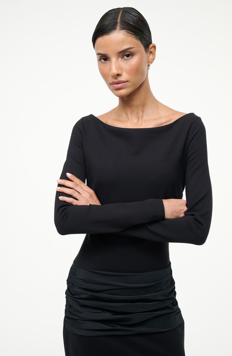 STAUD Holland Mixed Media Long Sleeve Dress, Alternate, color, Black