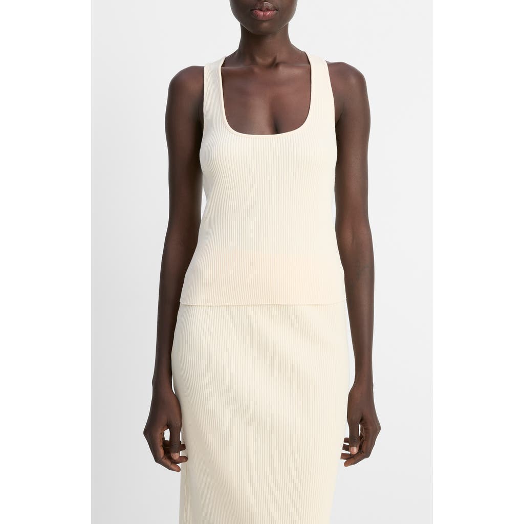 Vince Rib Racerback Stretch Cotton Blend Tank Top In Brown