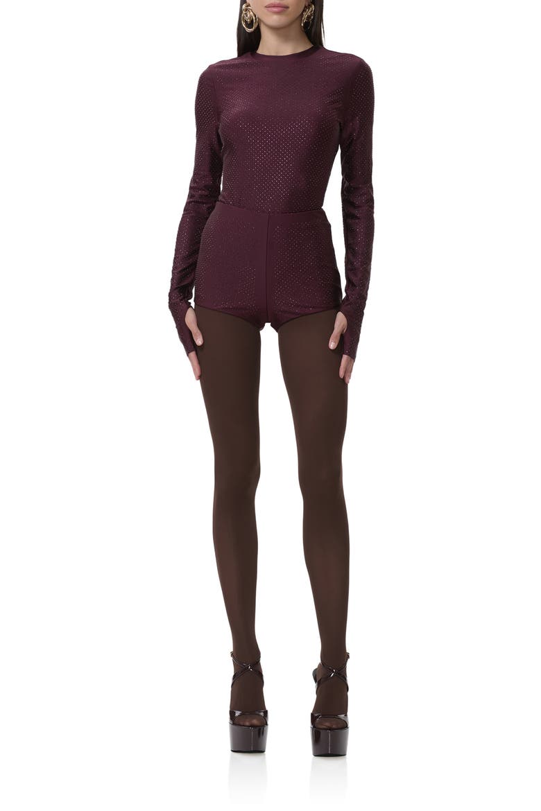 Yves Rhinestone Jersey Shorts, Alternate, color, VINEYARD