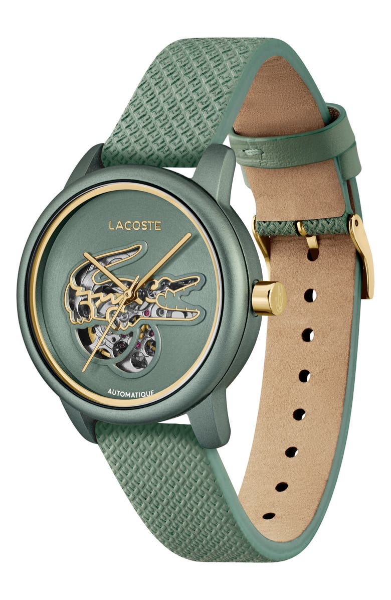 Lacoste 12.12 Automatic Green Leather Strap Watch, 38mm, Alternate, color,
