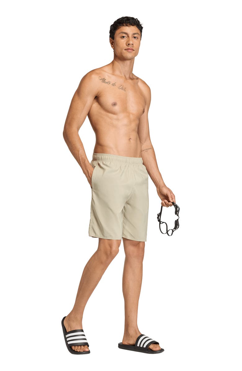 adidas Essentials Swim Trunks, Alternate, color, Wonder Cargo/ White