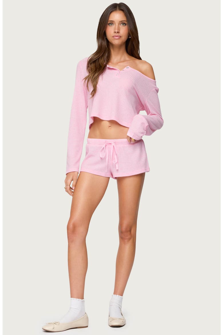 Teddy Waffle Knit Drawstring Shorts, Alternate, color, LIGHT-PINK