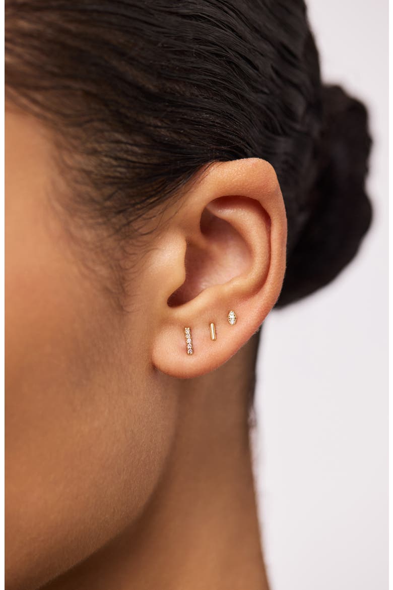 Gold Stud Earrings - Pave Diamond Bar Studs, Alternate, color, Gold
