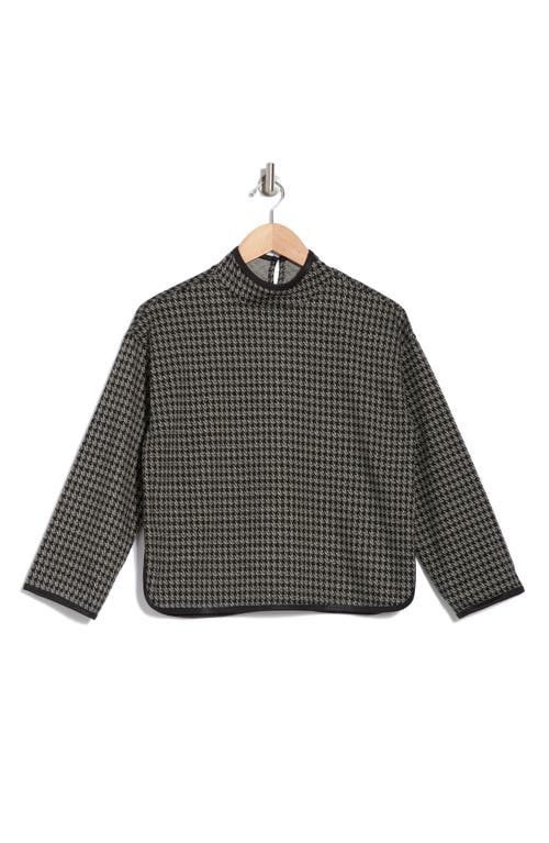 Max Studio Houndstooth Funnel Neck Long Sleeve Top In Black/crm Hashtag Houndstooth