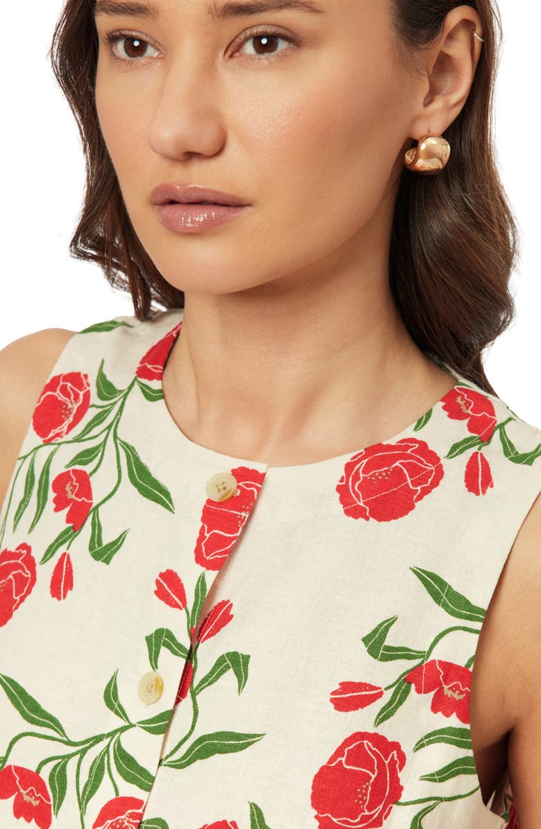 Scotch & Soda Sleeveless Linen Blend Button-Up Shirt, Alternate, color, Whitecap Allover Floral