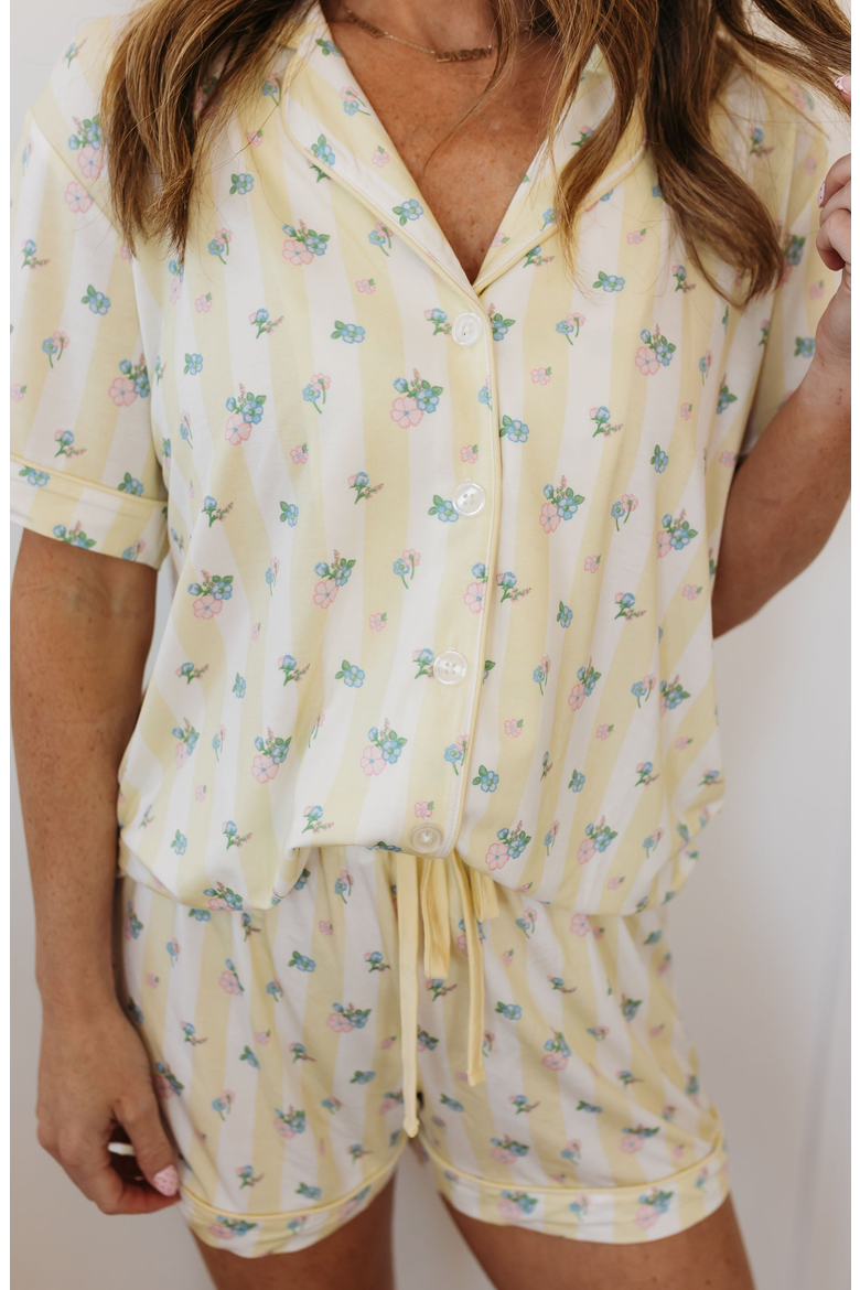 Harper Button Up Sleepwear Set, Alternate, color, Yellow Floral Stripe