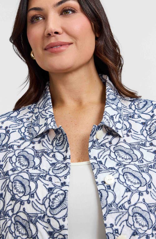 Foxcroft Carolina Floral Embroidered Cotton Button-up Shirt In Multi