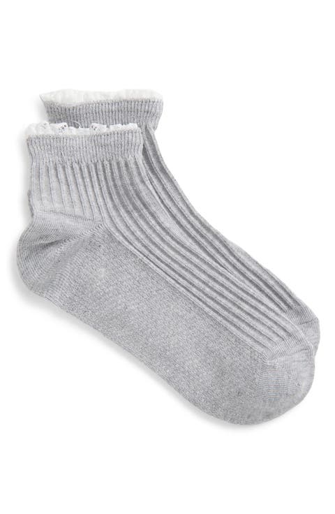Lace Trim Cotton Blend Rib Quarter Socks