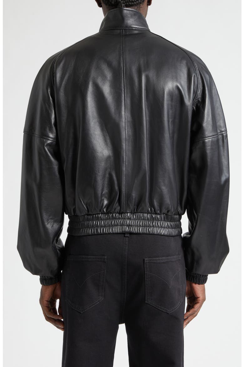 Blouson Leather Jacket, Alternate, color, BLACK