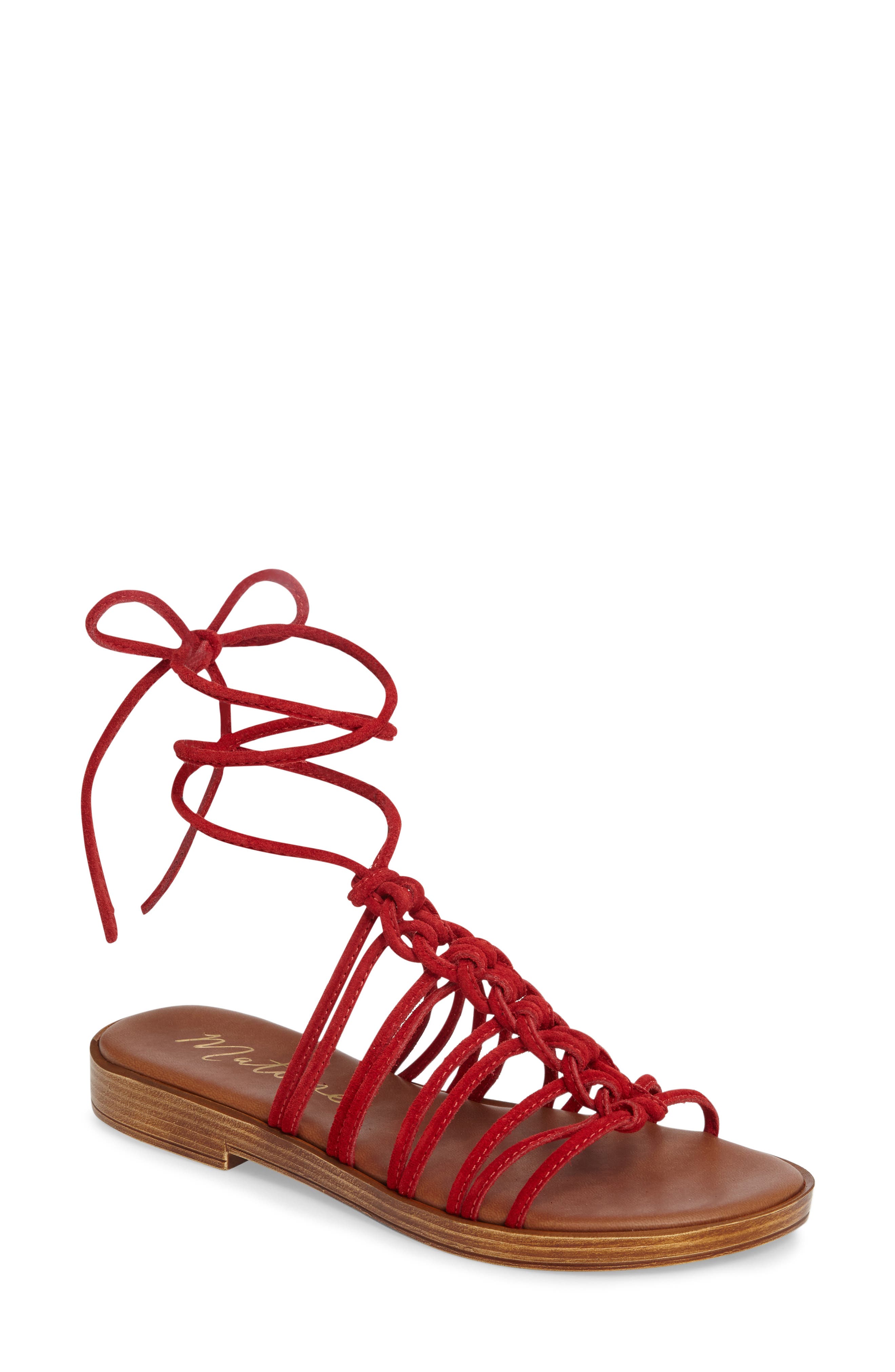 Origin Lace-Up Sandal, Main, color, RED SUEDE