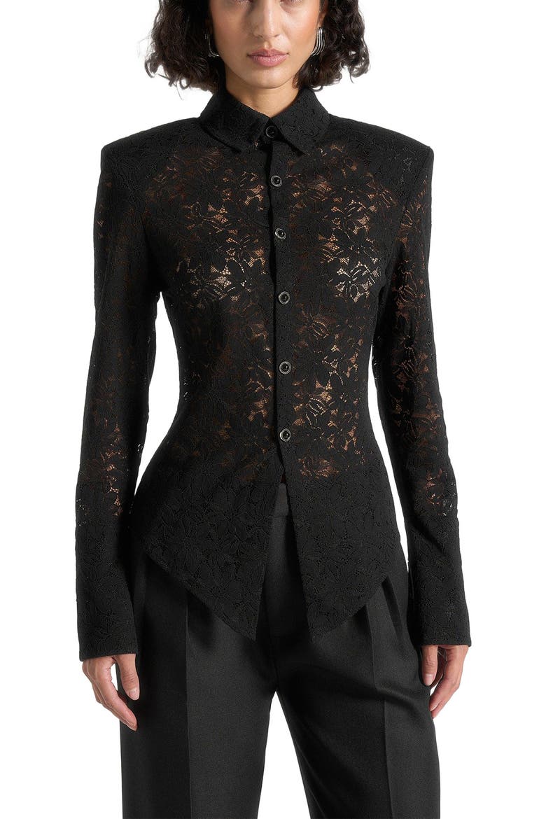 Sila Wide Shoulder Lace Angled Shirt, Main, color, Black