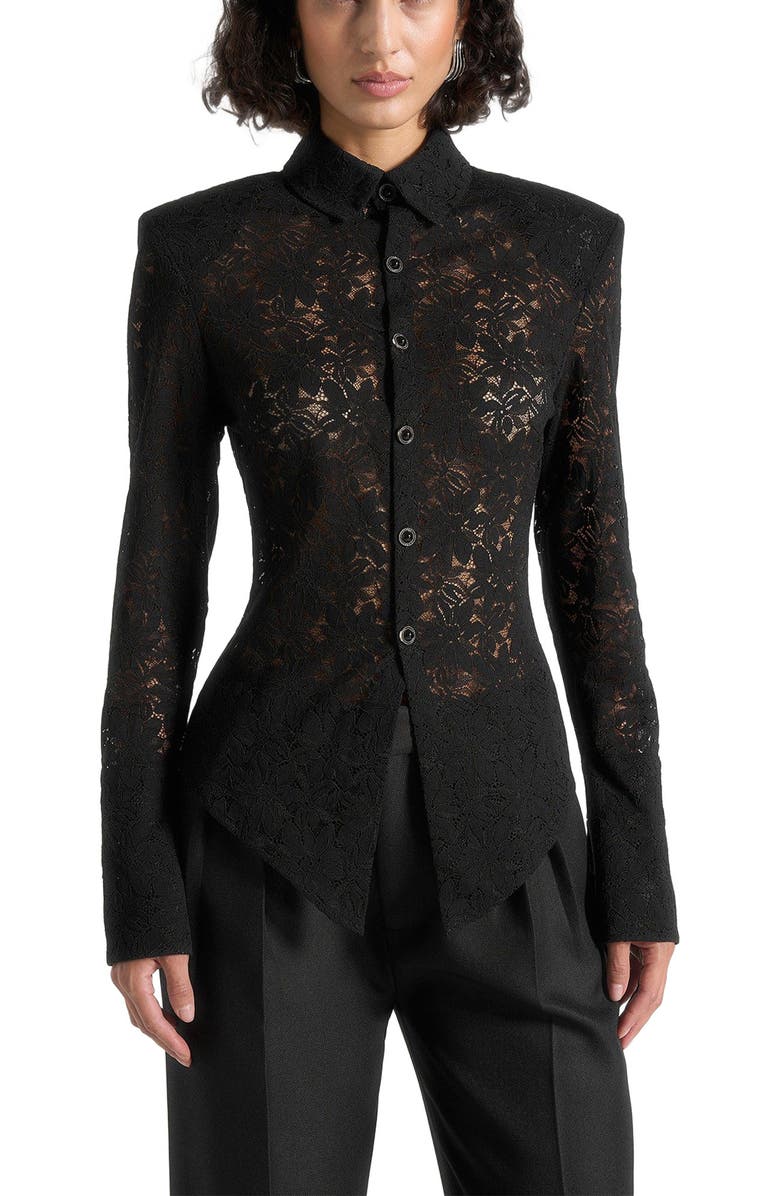 Manière De Voir Sila Wide Shoulder Lace Angled Shirt, Main, color, Black