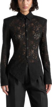Manière De Voir Sila Wide Shoulder Lace Angled Shirt