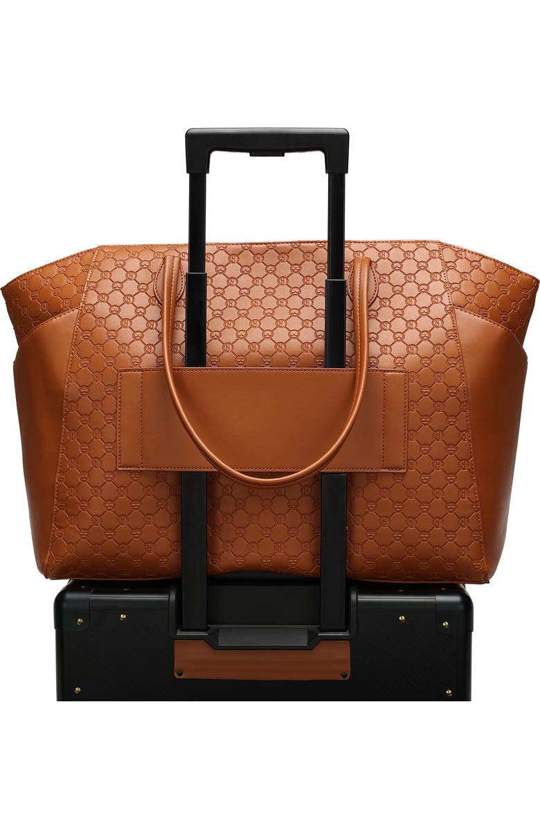 ELLE Compass 32L Vegan Leather Monogram Weekender Duffel Bag, Alternate, color, Brown