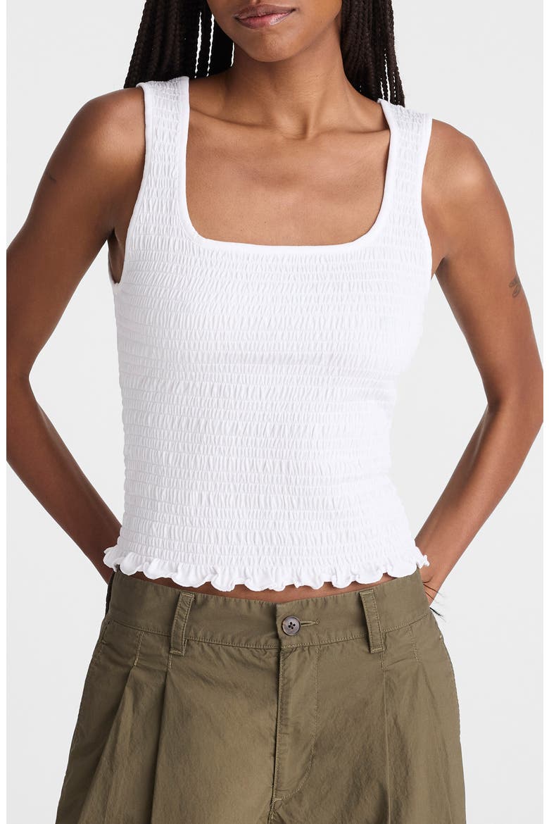 Smocked Square Neck Tank, Main, color, WHITE