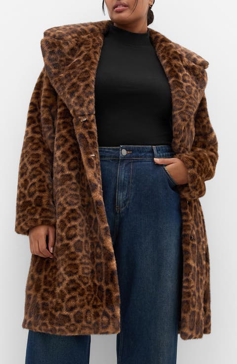 Remi Leopard Print Faux Fur Coat (Plus)