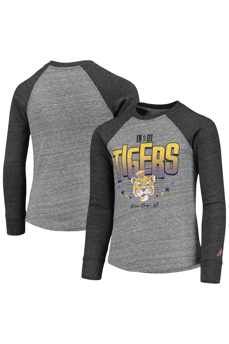 Youth League Collegiate Wear Heathered Gray LSU Tigers Baseball Tri-Blend Raglan Long Sleeve T-Shirt, Main, color, Heather Gray