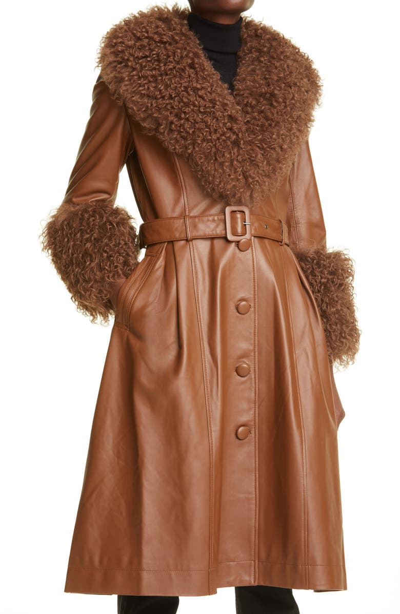 Saks Potts Foxy Genuine Shearling Trim Leather Coat, Alternate, color,