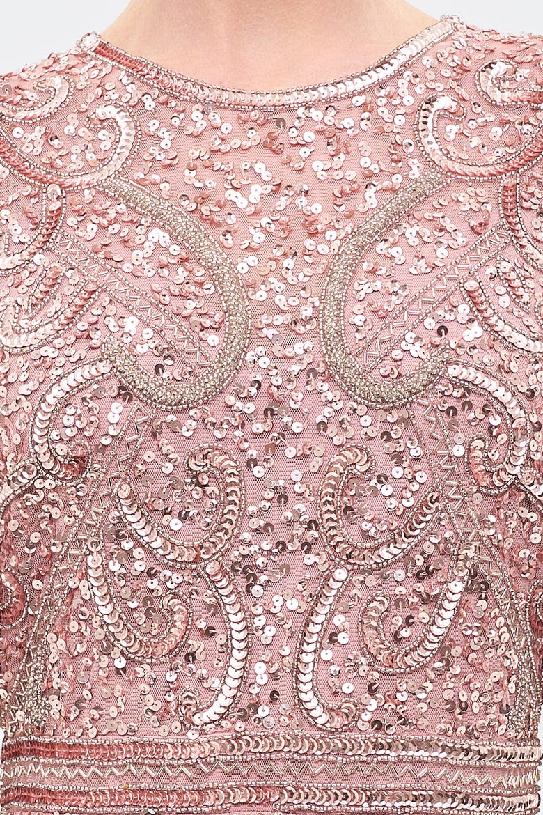 Embellished Sequins Flutter Dress, Alternate, color, FROSTED PINK