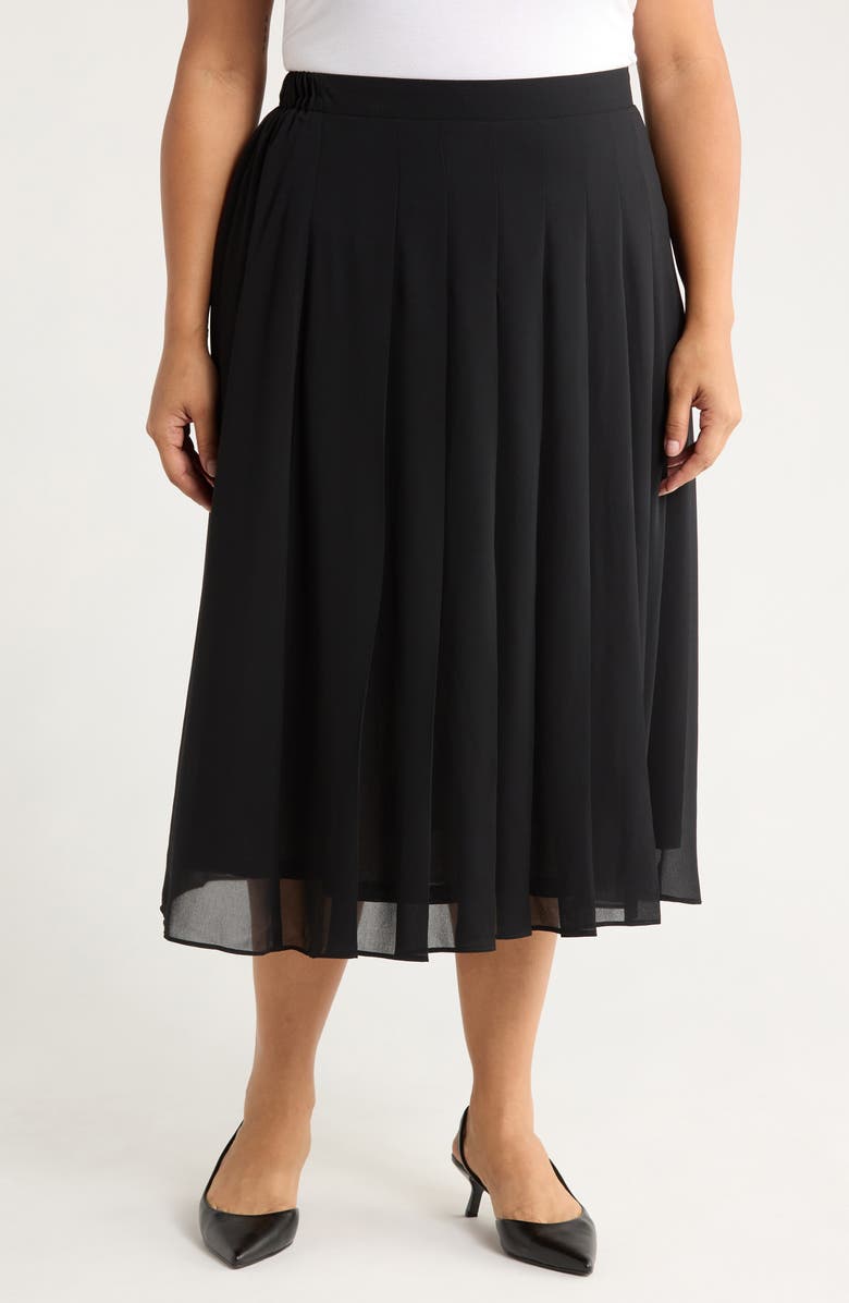 KASPER Pleated Midi Skirt, Main, color, Black