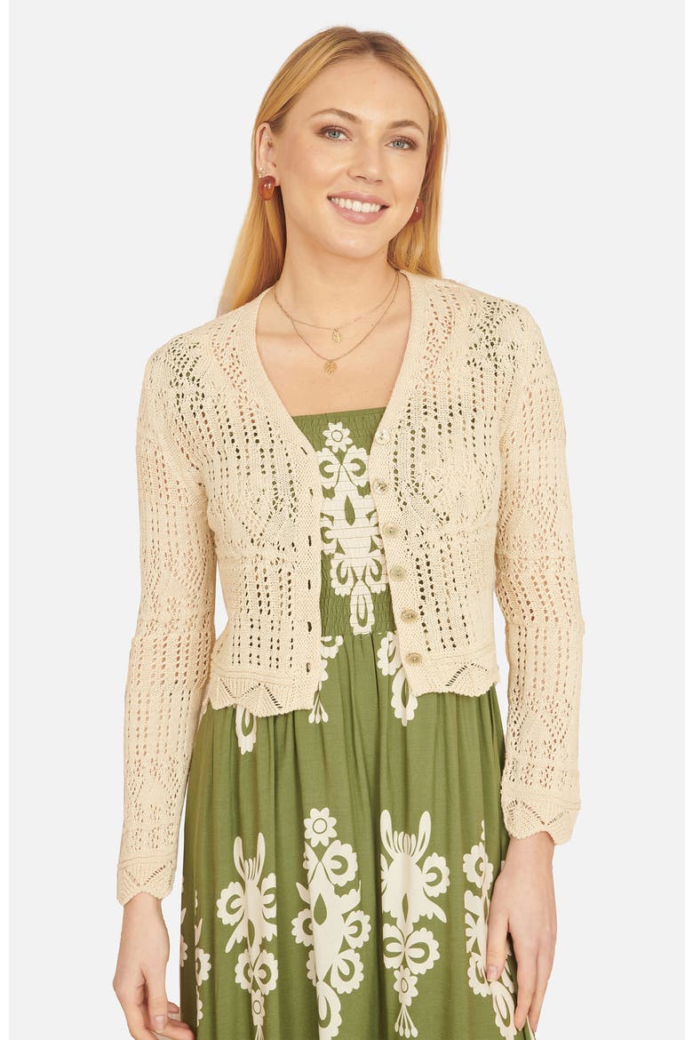 Crochet Knitted Cropped Cardigan, Main, color, Beige