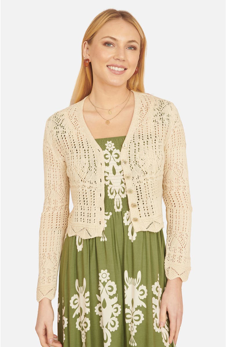 Yumi Crochet Knitted Cropped Cardigan, Main, color, Beige
