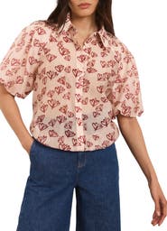MINT VELVET Heart Print Puff Sleeve Shirt