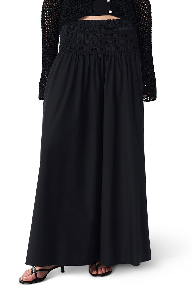 rag & bone Blythe Smocked Poplin Maxi Skirt, Main, color, Black