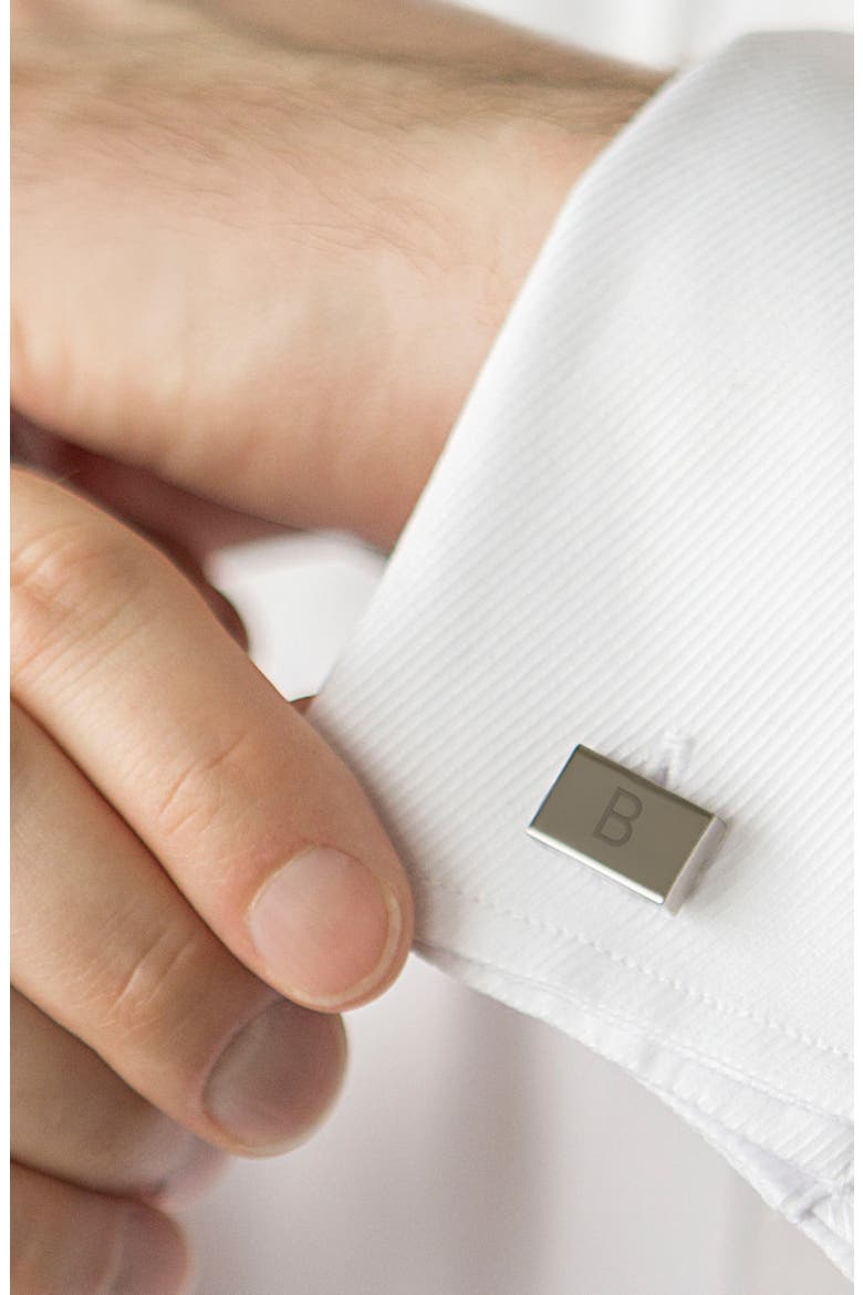 Monogram Cuff Links & Tie Bar Set, Alternate, color, GREY