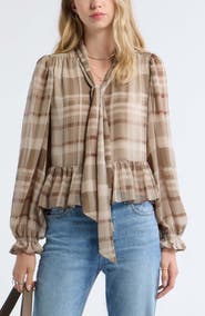 Treasure & Bond Tie Neck Chiffon Top