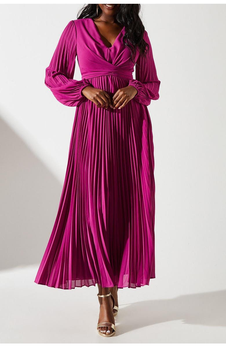 Coast Pleated Wrap Front Dress, Alternate, color, Magenta