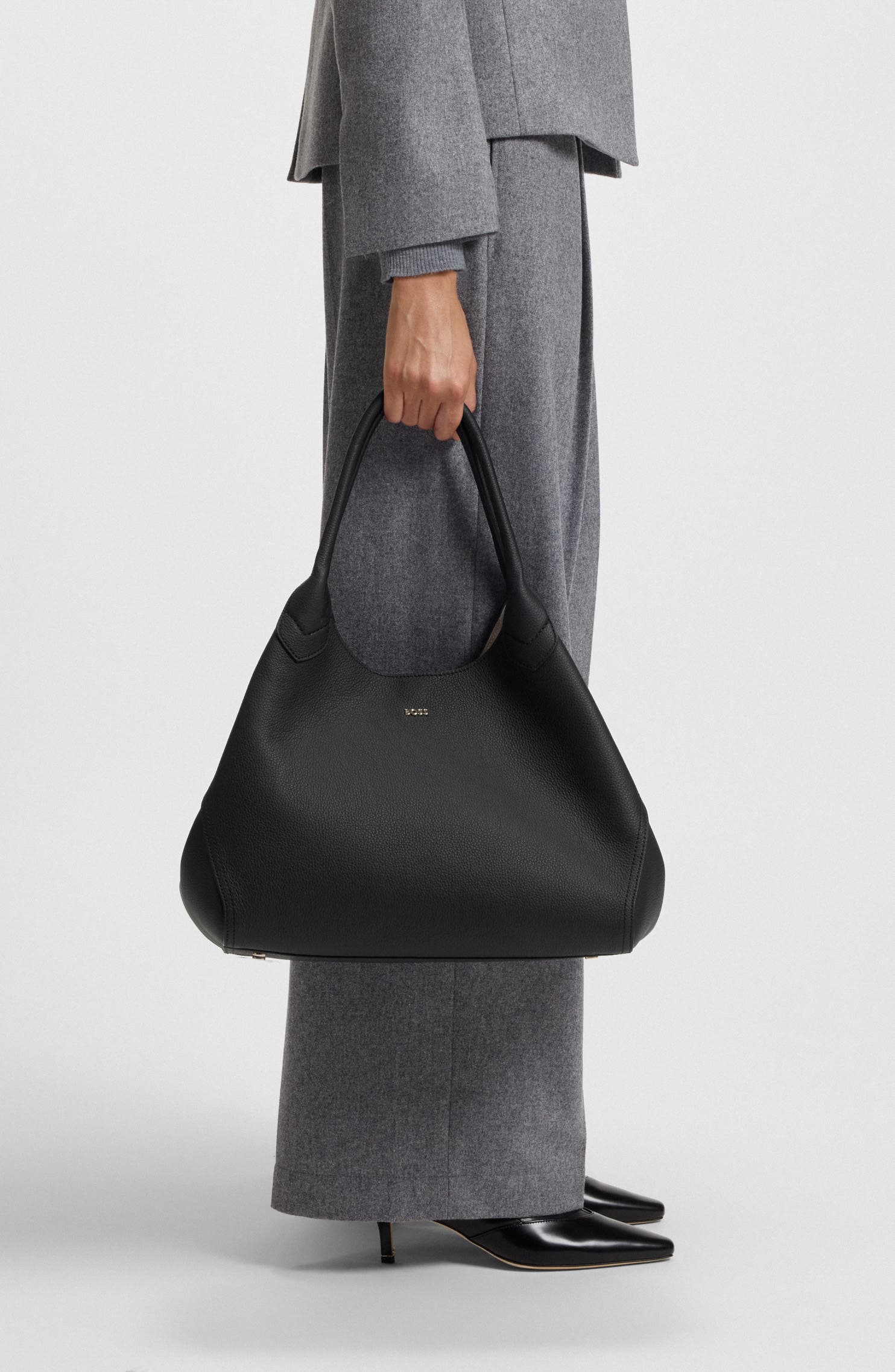 HUGO Lenah Leather Tote, Alternate, color, Black