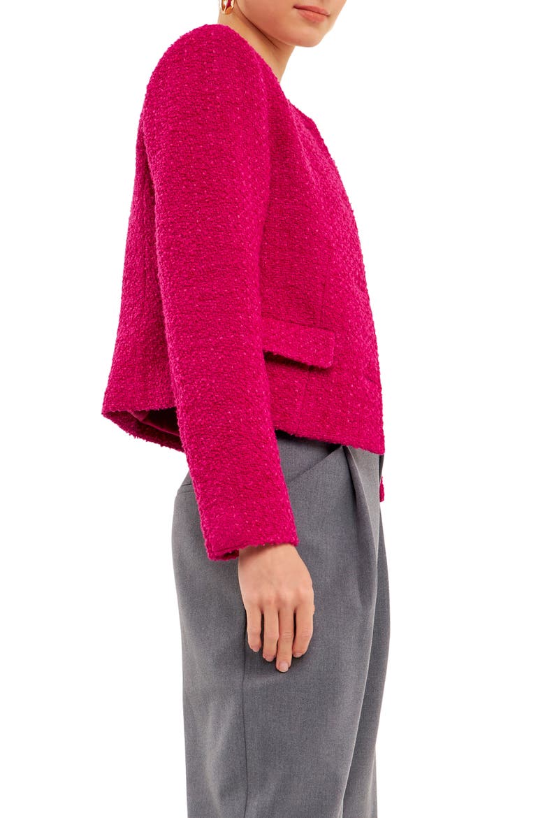Round Neck Bouclé Crop Jacket, Alternate, color, BERRY