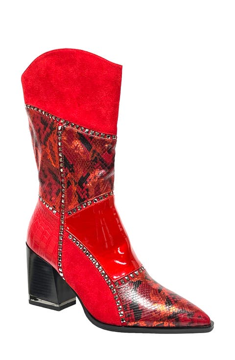 Art Patchwork Studded Snake Embossed Boot (Women)