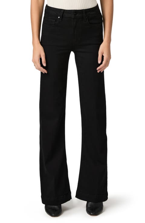 PAIGE Leenah High Waist Wide Leg Jeans (Black Shadow) (Petite)