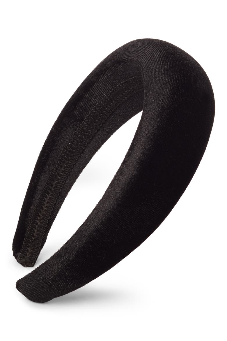 Padded Velvet Headband, Main, color, BLACK
