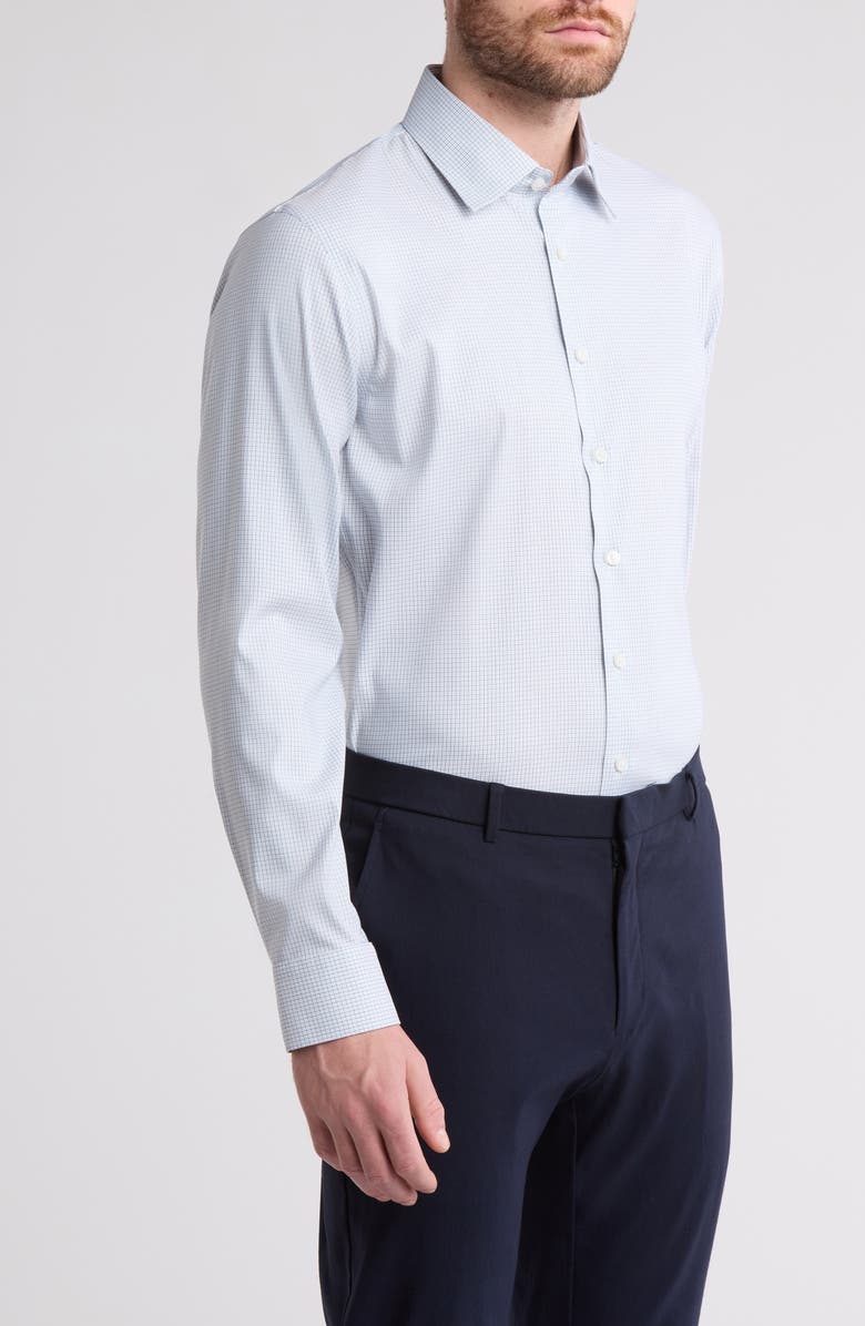 Nordstrom Trim Fit Check Premium Performance Dress Shirt, Alternate, color, Blue Ghost Grid